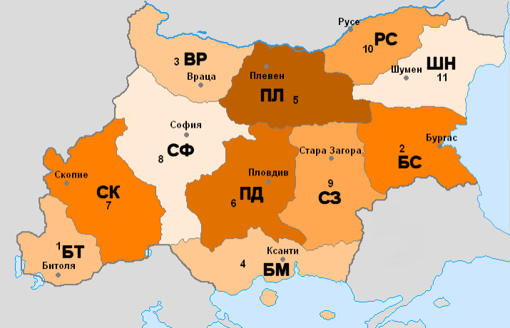 Bolgár területkódok 1941-ben a térképen