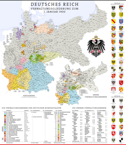 Karte Deutsches Reich, Verwaltungsgliederung 01. 01. 1900