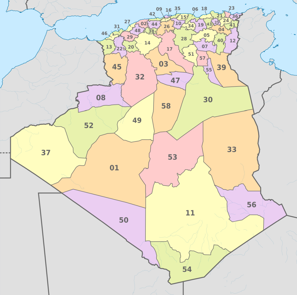 Algériai területkódok 1976-tól
