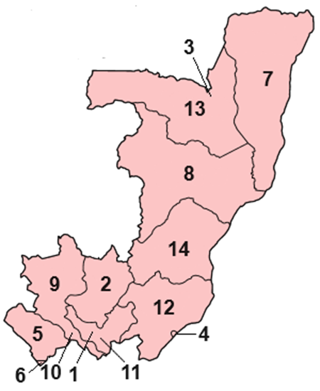 Az 1982-es területkódok elhelyezkedése a Kongói Köztársaság területén.