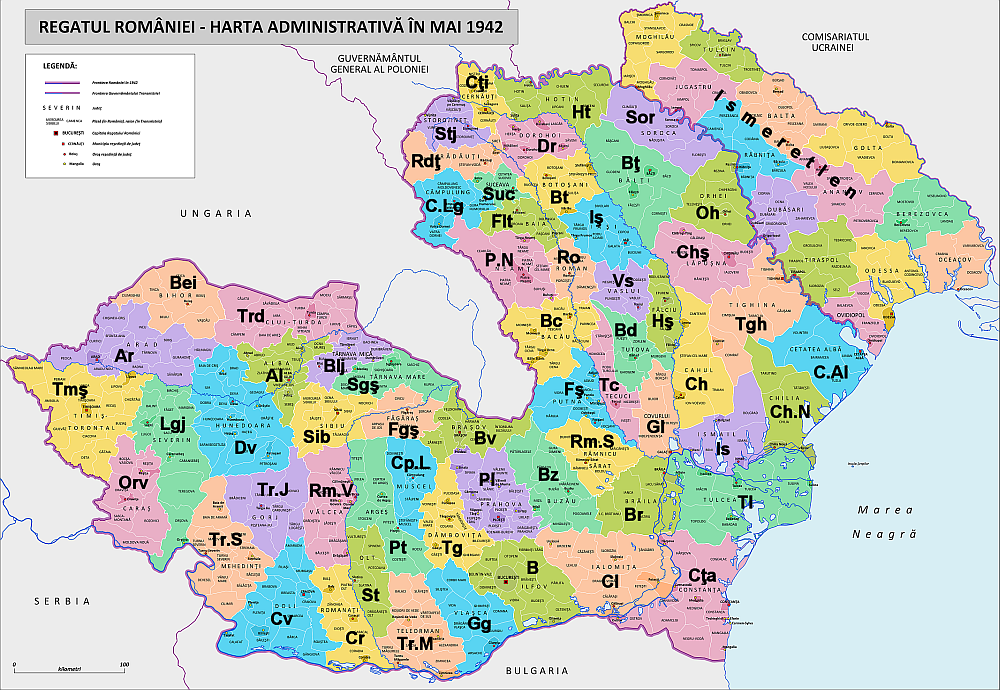 Román területkódok a térképen 1941-től 1944-ig