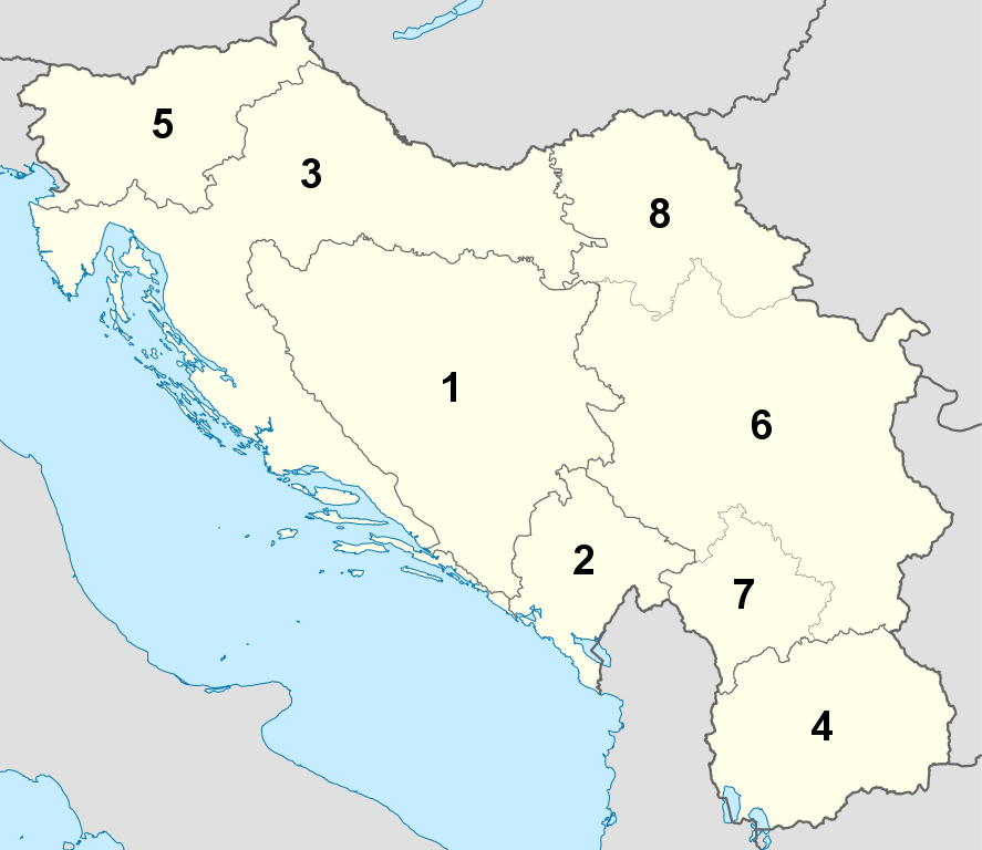 Az egyes jugoszláv köztársaságok területkódjai 1961-től a speciális rendszámokon